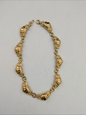 Vintage Alfred Sung Gold Plated Sculpted Link Necklace - Women Jewelry
